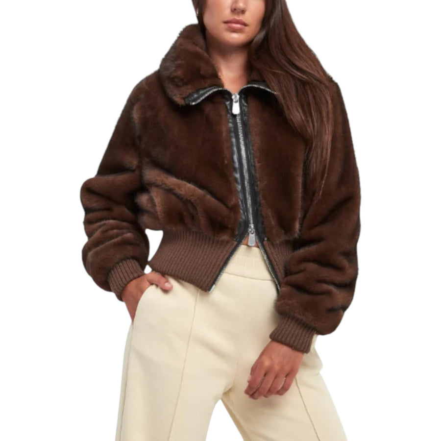 Bomber donna in tessuto effetto pelliccia