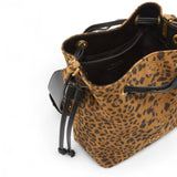 Borsa donna secchiello a tracolla piccola in suede leopardato