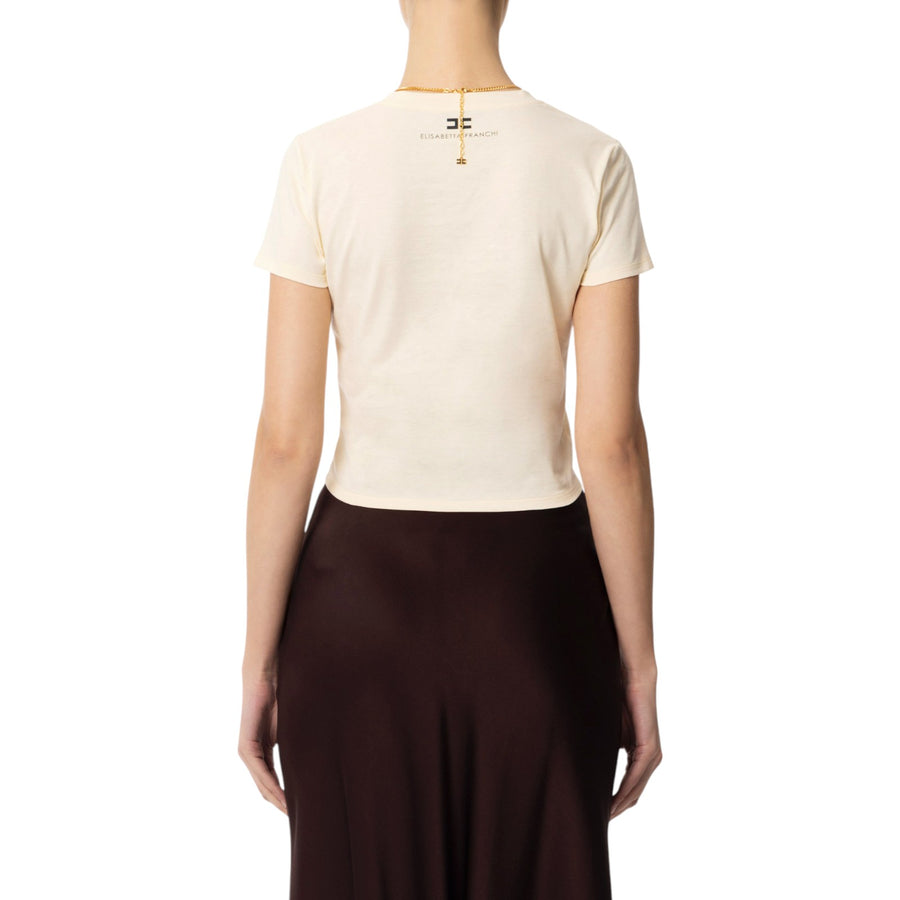 T-shirt donna in jersey con collana a fiocco