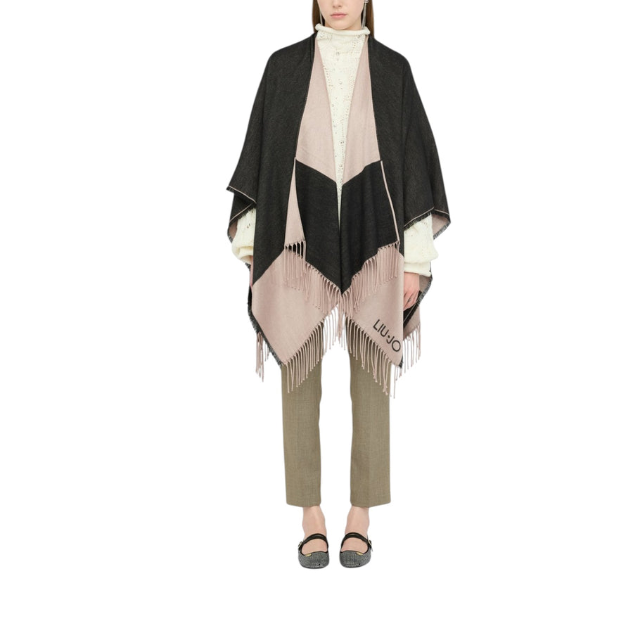 Poncho donna con logo e frange