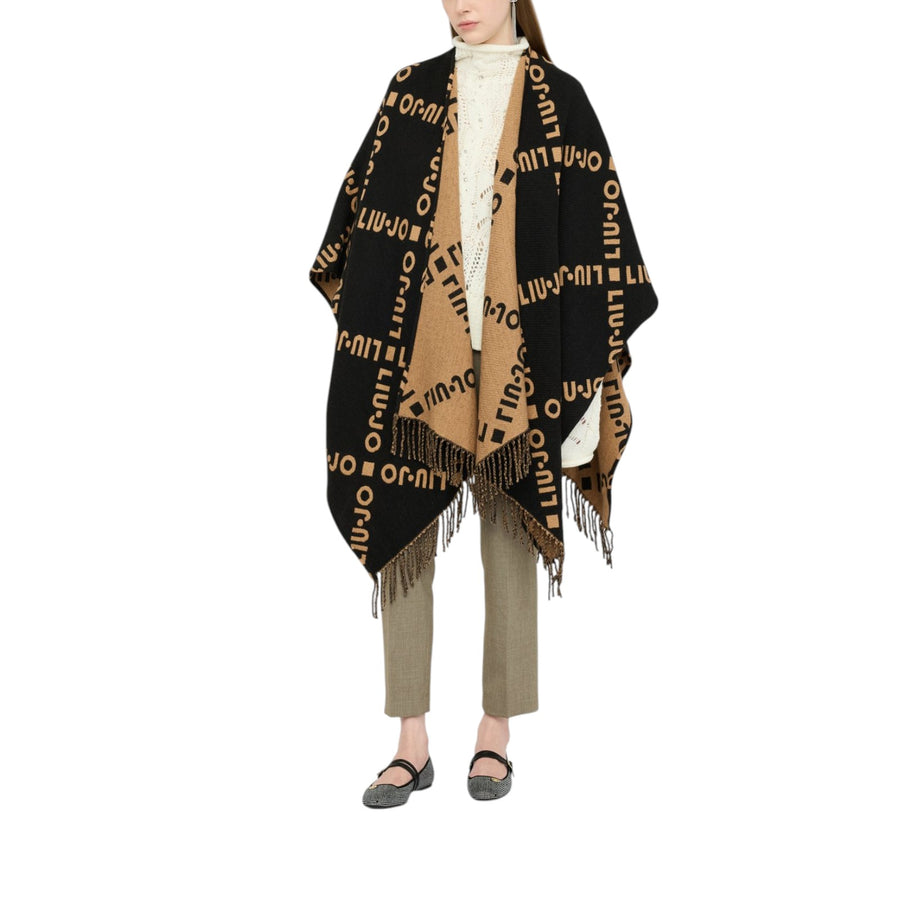 Poncho donna con logo e frange