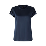 Blusa donna in satin di seta stretch con scollo rotondo