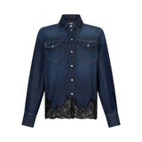 Camicia donna in denim con pizzo