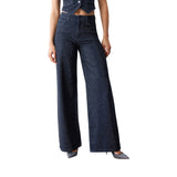 Jeans donna palazzo full-strass