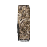 Gonna donna midi camouflage con pizzo e spacco