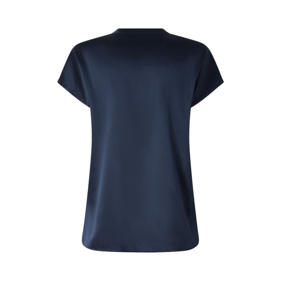 Blusa donna in satin di seta stretch con scollo rotondo