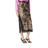 Gonna donna midi camouflage con pizzo e spacco