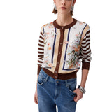 Cardigan donna con inserto in twill stampato