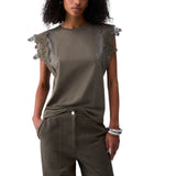 T-shirt donna con dettagli macramè