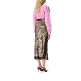 Gonna donna midi camouflage con pizzo e spacco