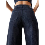 Jeans donna palazzo full-strass