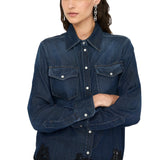 Camicia donna in denim con pizzo