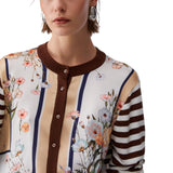 Cardigan donna con inserto in twill stampato