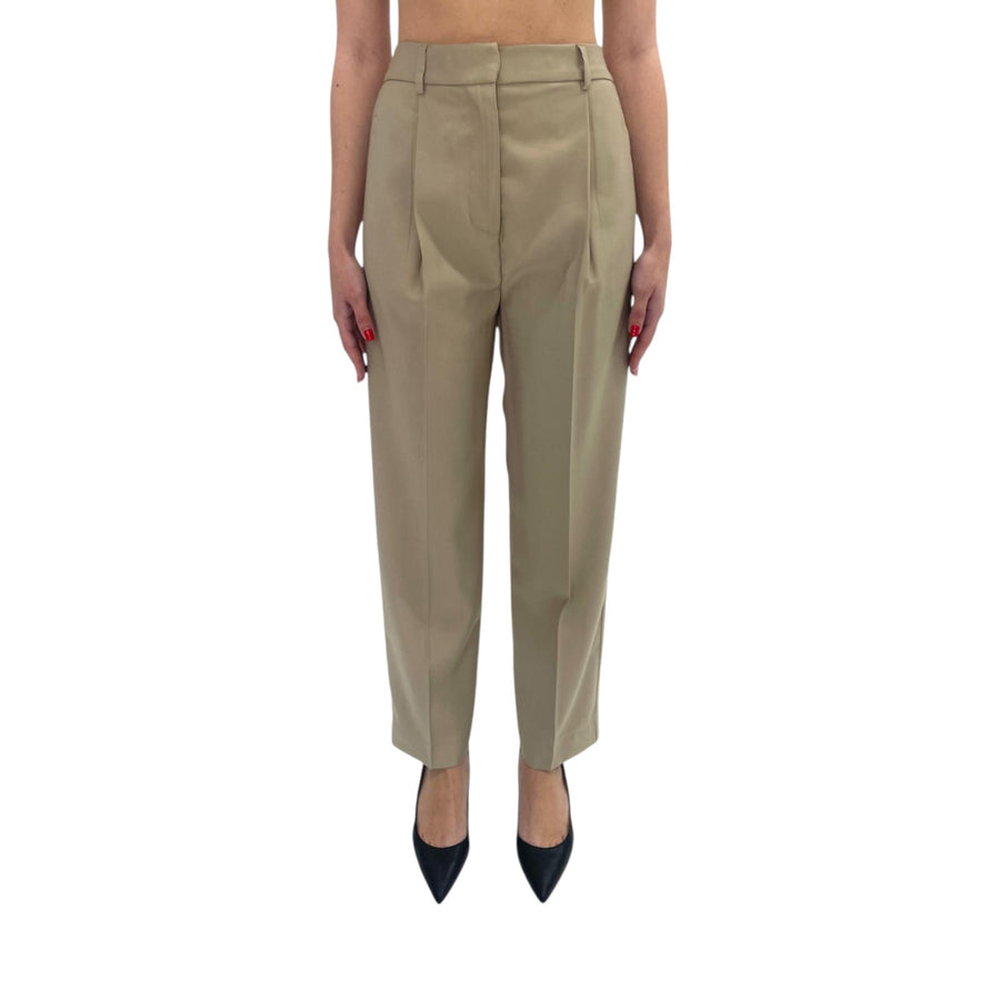 Pantaloni donna dritti con pinces e elastico in vita dietro