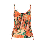 Top donna smanicato con frange e stampa floreale