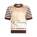 Top donna con inserti in twill stampato