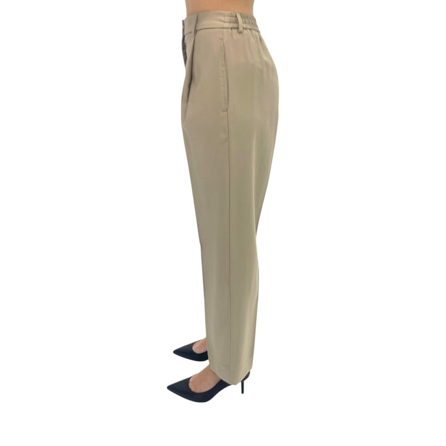 Pantaloni donna dritti con pinces e elastico in vita dietro