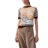 Top donna con inserti in twill stampato