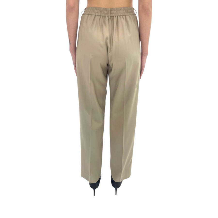 Pantaloni donna dritti con pinces e elastico in vita dietro