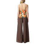 Top donna smanicato con frange e stampa floreale