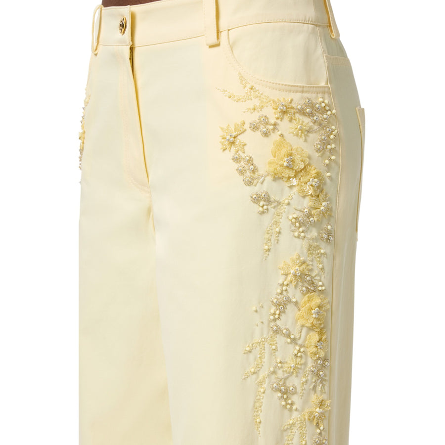 Pantaloni donna a palazzo in cotone con ricami