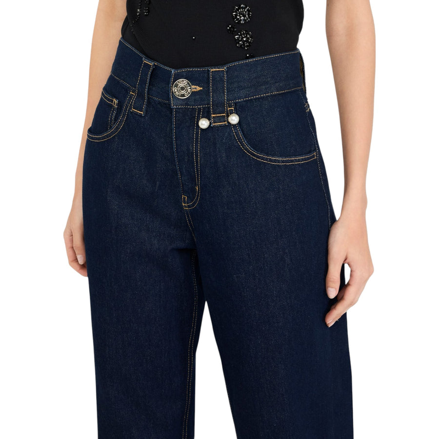 Jeans donna straight con perle gioiello