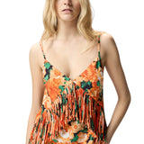 Top donna smanicato con frange e stampa floreale