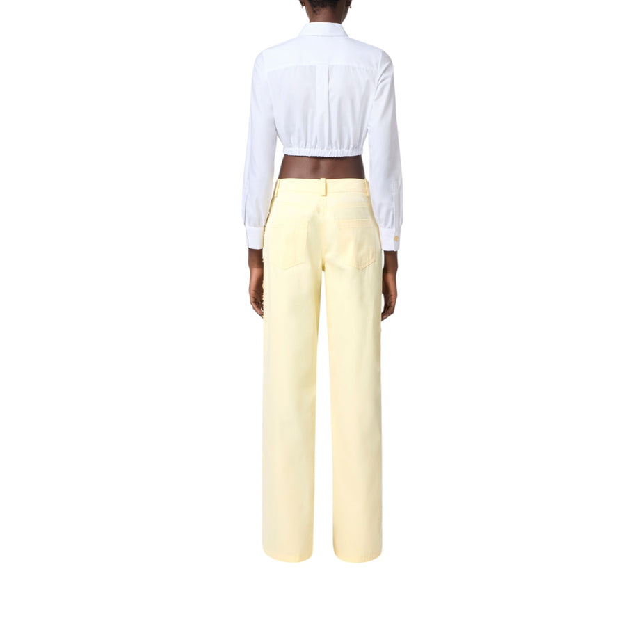 Pantaloni donna a palazzo in cotone con ricami
