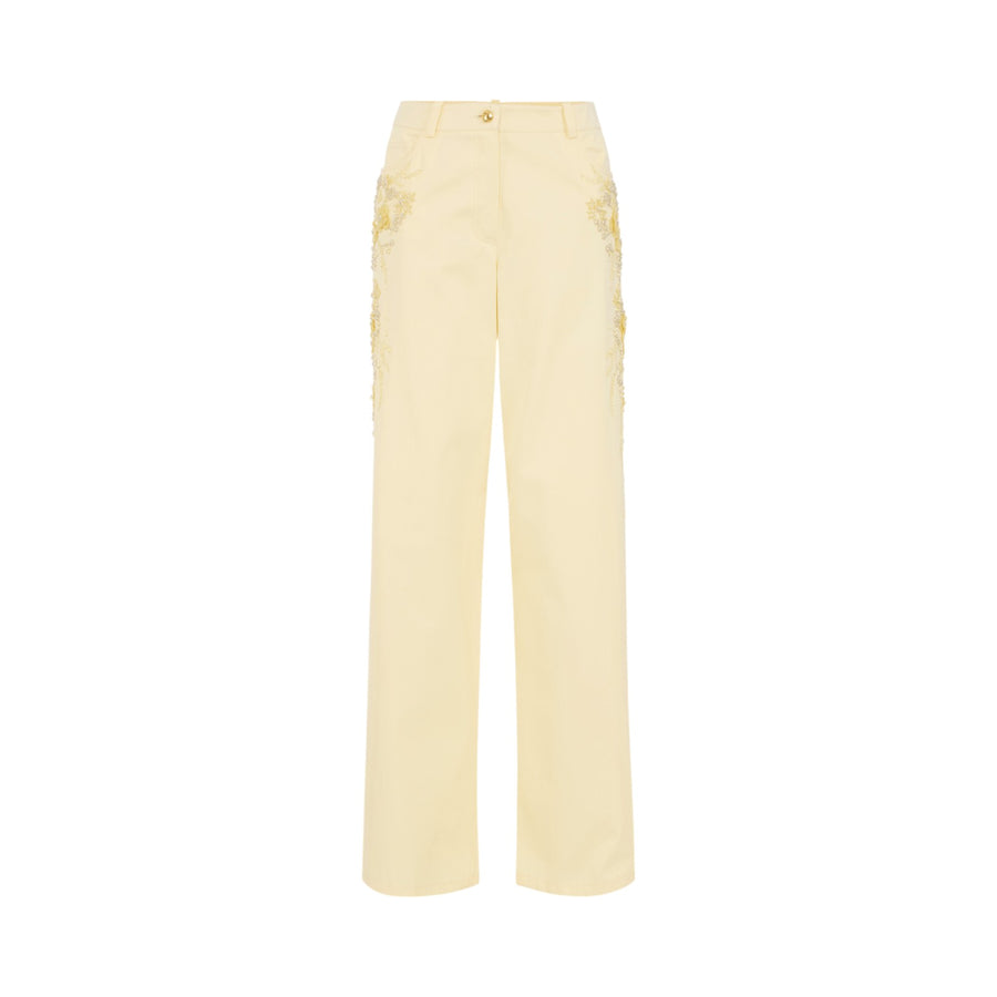 Pantaloni donna a palazzo in cotone con ricami