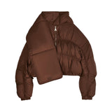 Piumino donna corto over con sciarpa removibile