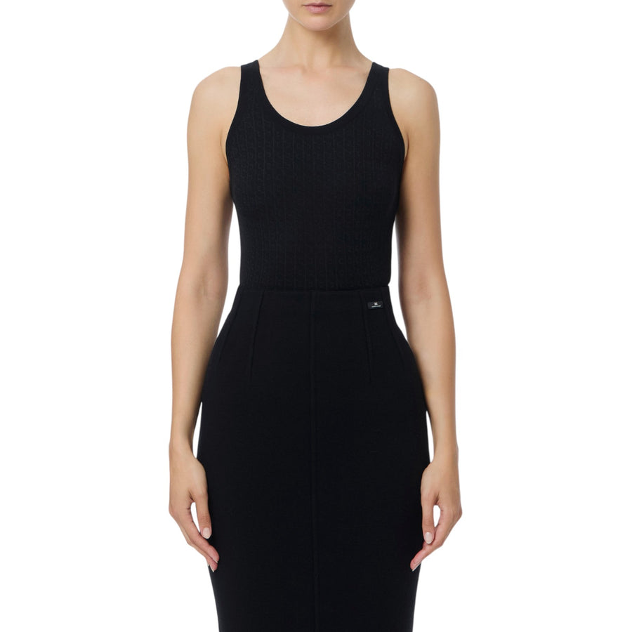 Top donna in lana con micro-logo jacquard
