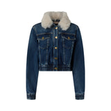 Giubbino donna trucker in denim con collo morbido