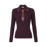 Polo donna in maglia bouclé con dettagli in vinile