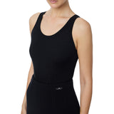 Top donna in lana con micro-logo jacquard