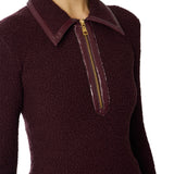Polo donna in maglia bouclé con dettagli in vinile