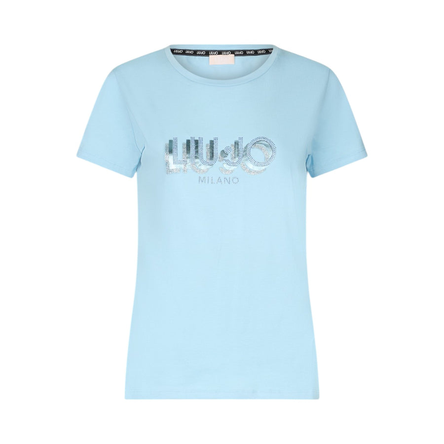 T-shirt donna con logo e strass