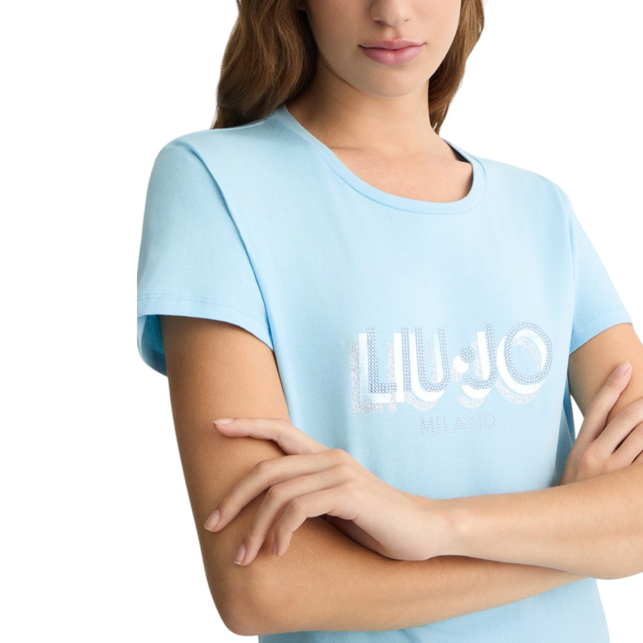 T-shirt donna con logo e strass