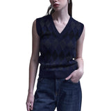 Gilet donna di maglia jacquard con disegno rombi
