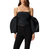 Top donna corto con maniche a palloncino