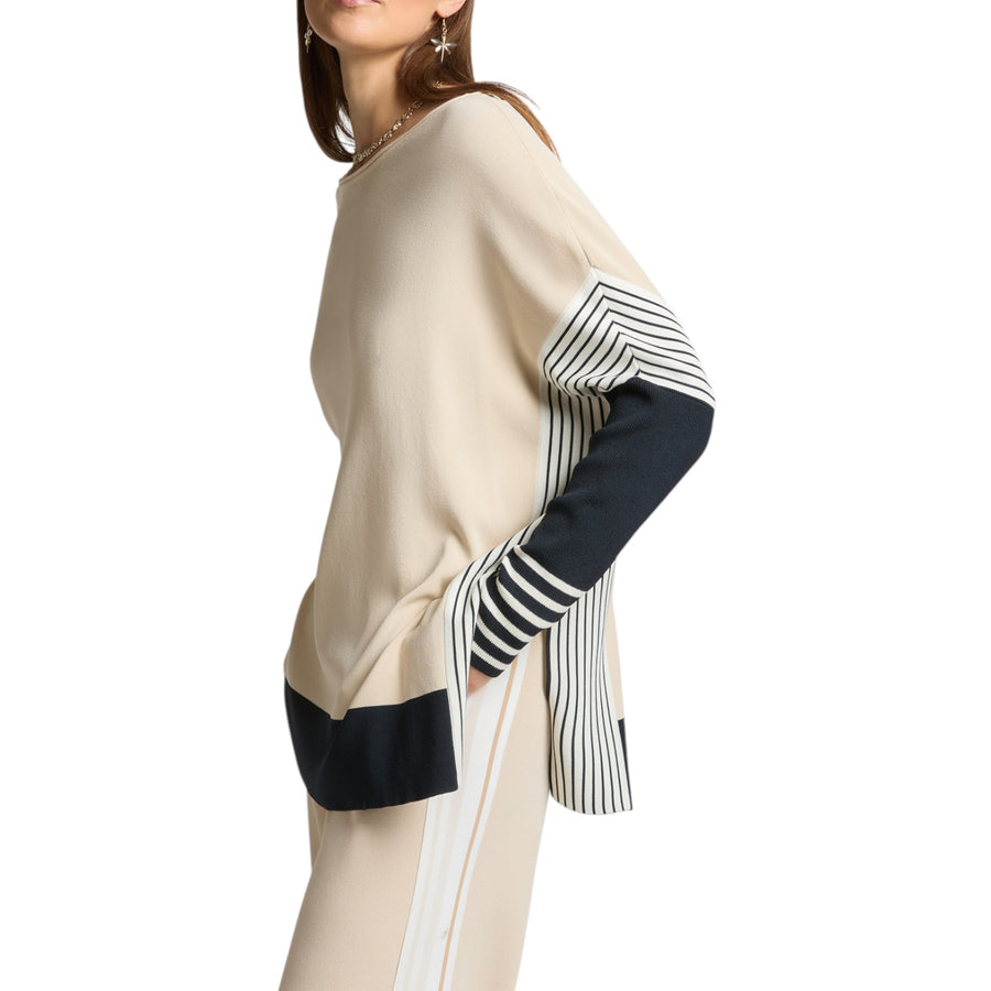 Maglia donna over colour block con righe