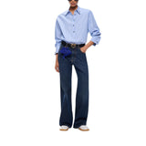 Jeans donna wide leg con piega stirata