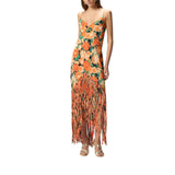 Abito donna lungo con frange e stampa Botanic Garden