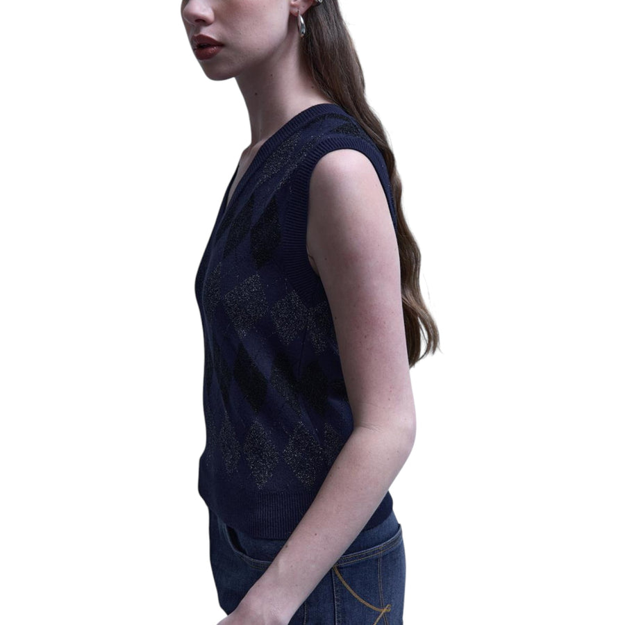 Gilet donna di maglia jacquard con disegno rombi