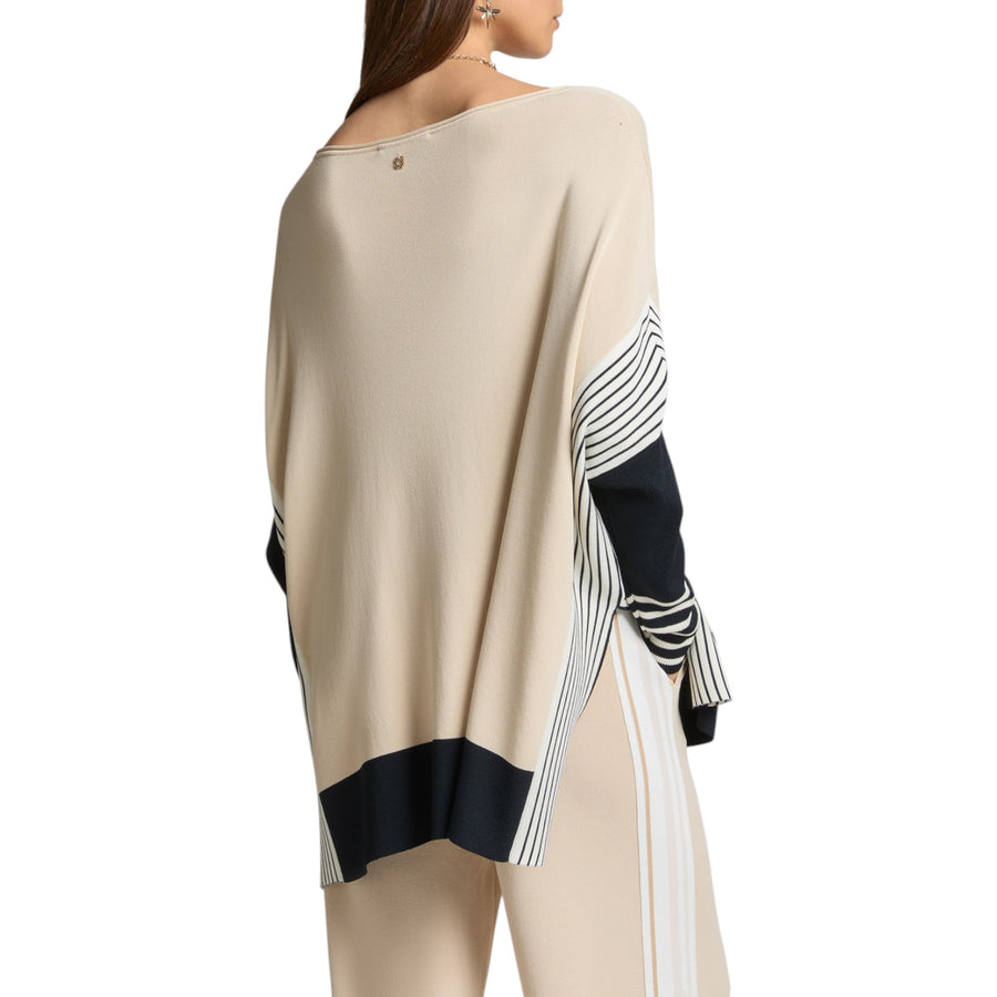 Maglia donna over colour block con righe