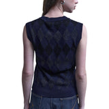 Gilet donna di maglia jacquard con disegno rombi