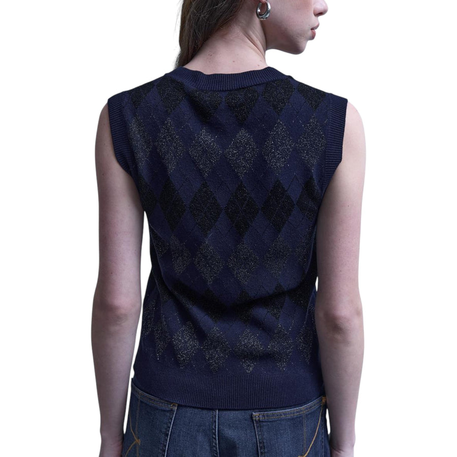 Gilet donna di maglia jacquard con disegno rombi