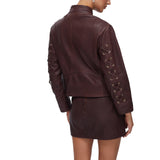 Giacca donna in pelle con stringhe