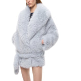 Giacca donna blouson effetto pelliccia con cintura