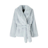 Giacca donna blouson effetto pelliccia con cintura