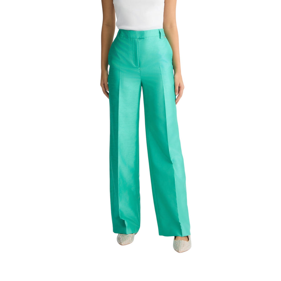 Pantaloni donna lunghi verdi in shantung
